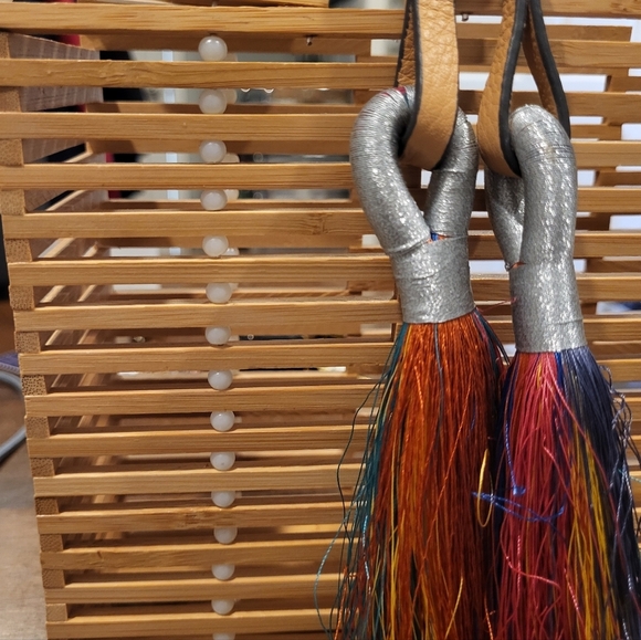 Vince Camuto Bayne Rainbow Tasseled Bamboo Clutch Handbag - Picture 4 of 8